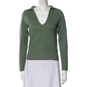 VINCE Alpaca Wool Blend Collared V Neck Long Sleeve Sweater XXS Sage Jade Green
